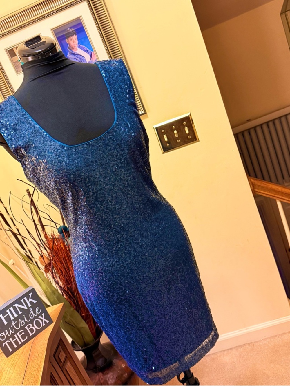 Guess Sequin Scoop Neck Dress — Blue